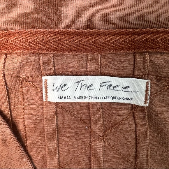 We The Free People Ribbed Button Henley Top Rust Tan Size Small Tshirt Cotton - Picture 5 of 9